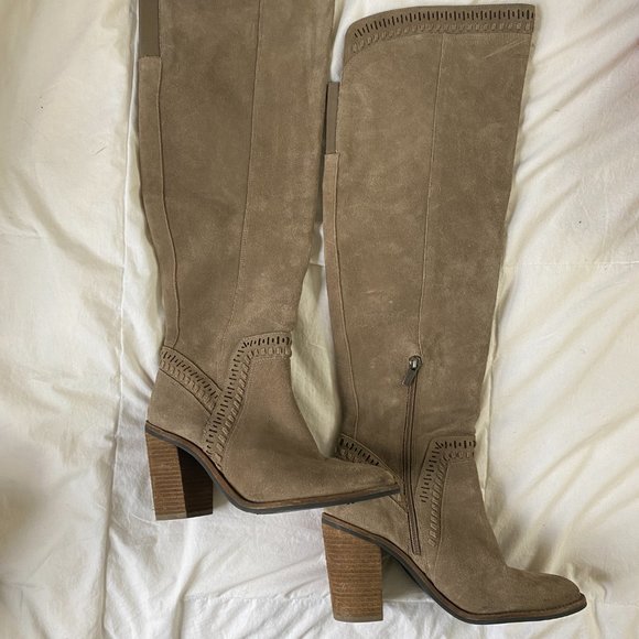 Vince Camuto Western Taupe Leather Over Knee Boot - Picture 6 of 10